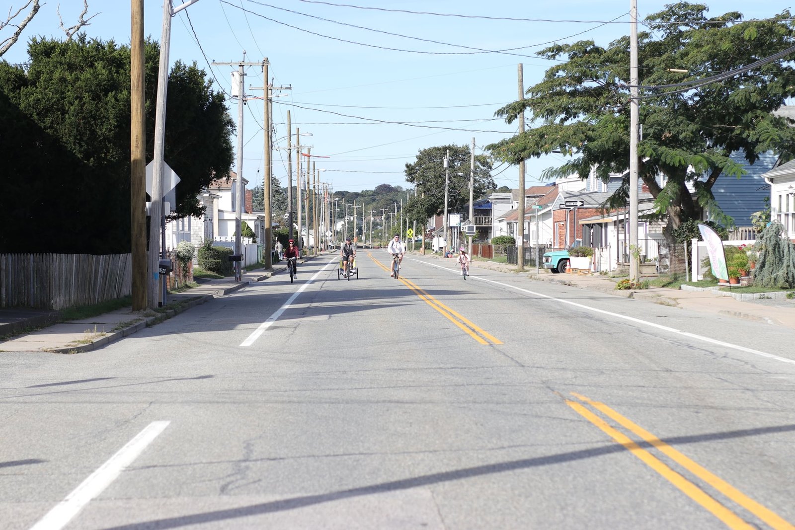 Cyclists and families on a car-free Park Avenue during the Sakonnet Coastal Bike & Stroll